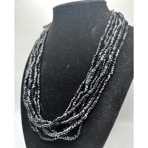 NWT Czechoslovakia Vintage Boho Black Glass Seed Bead Multi Strand 18" Necklace